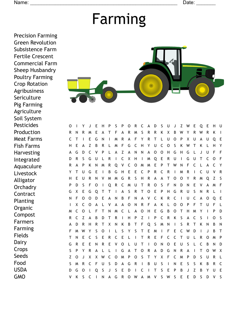 Farming Word Search Printable