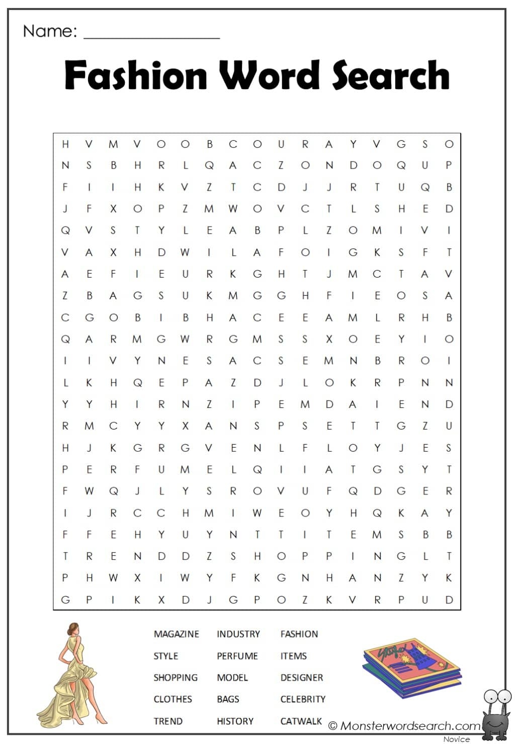 Fashion Word Search Printable