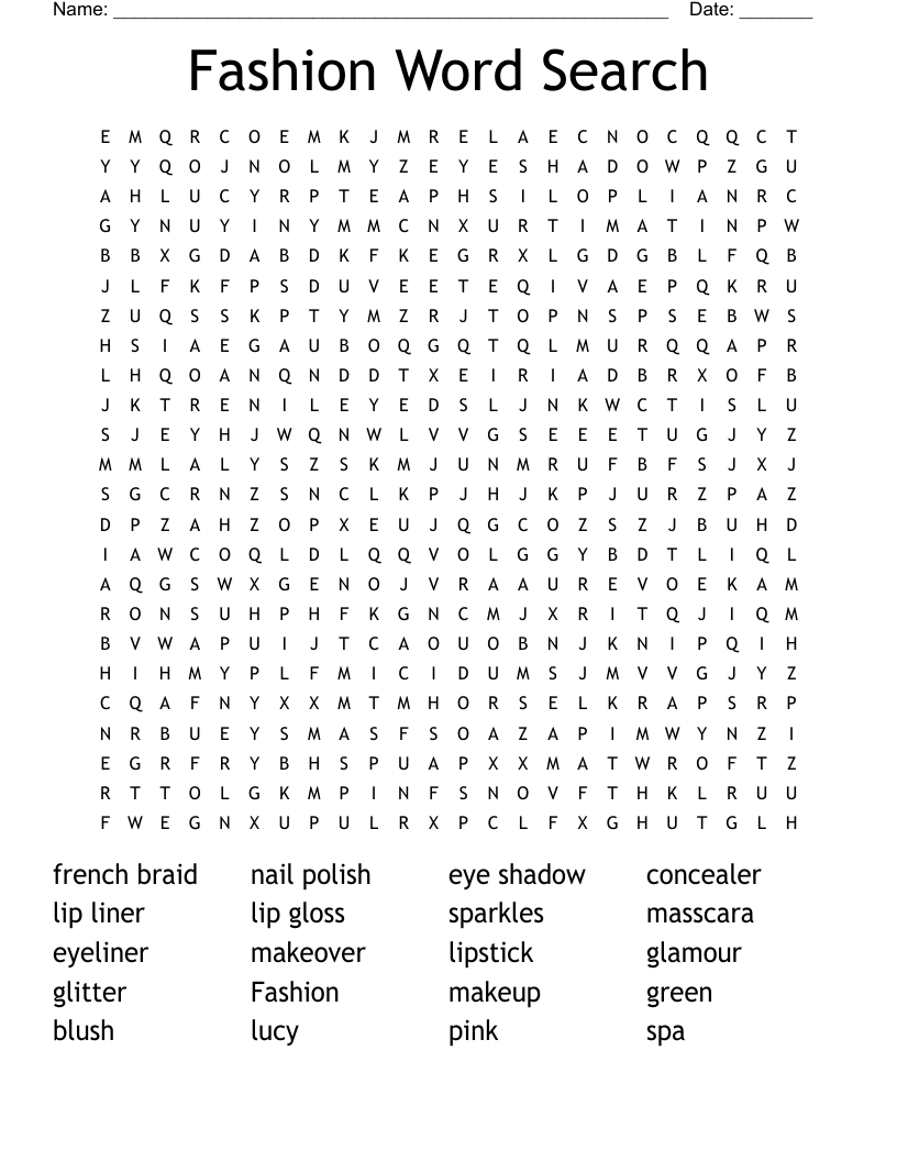 Fashion Word Search Puzzles Printable