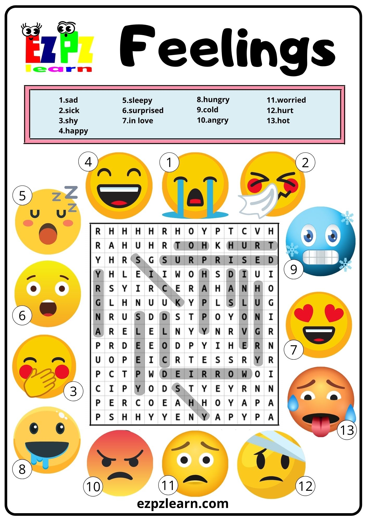 Printable Emotions Word Search