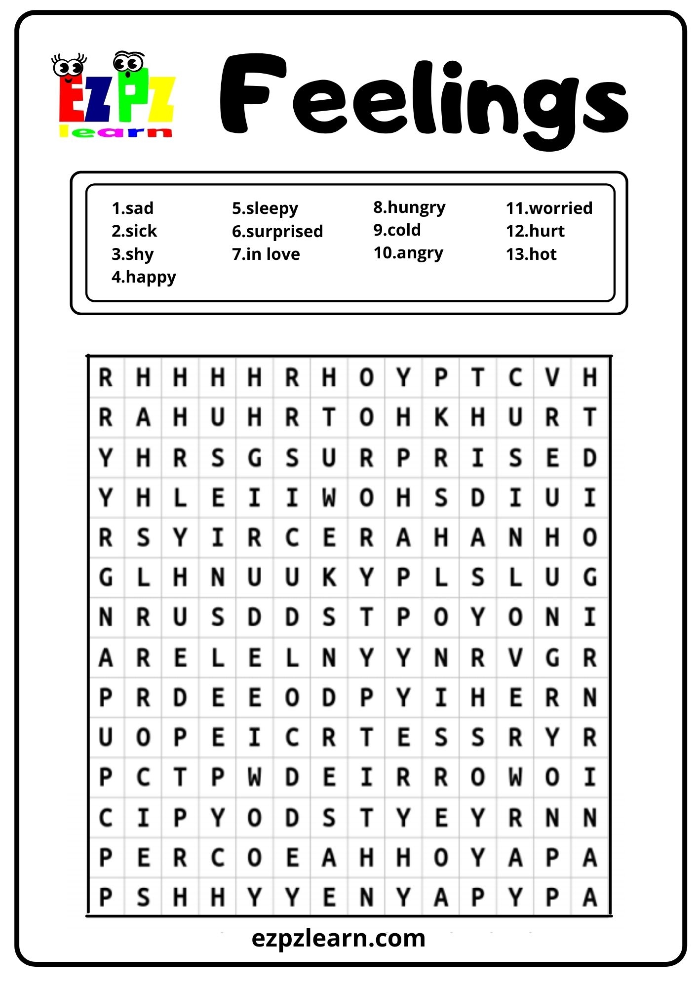 Feelings Word Search Ezpzlearn Feelings Word Search Ezpzlearn