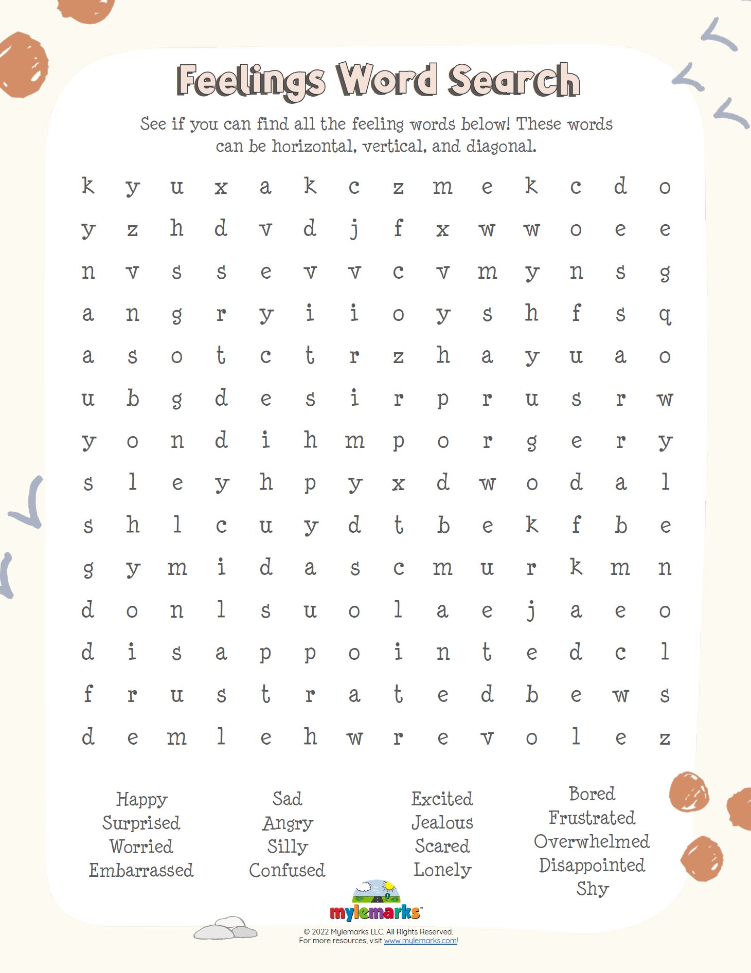 Feelings Word Search Printable