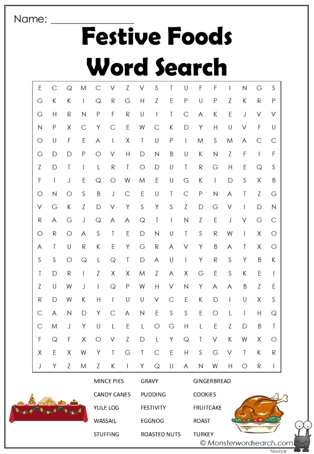 Festive Foods Word Search Monster Word Search