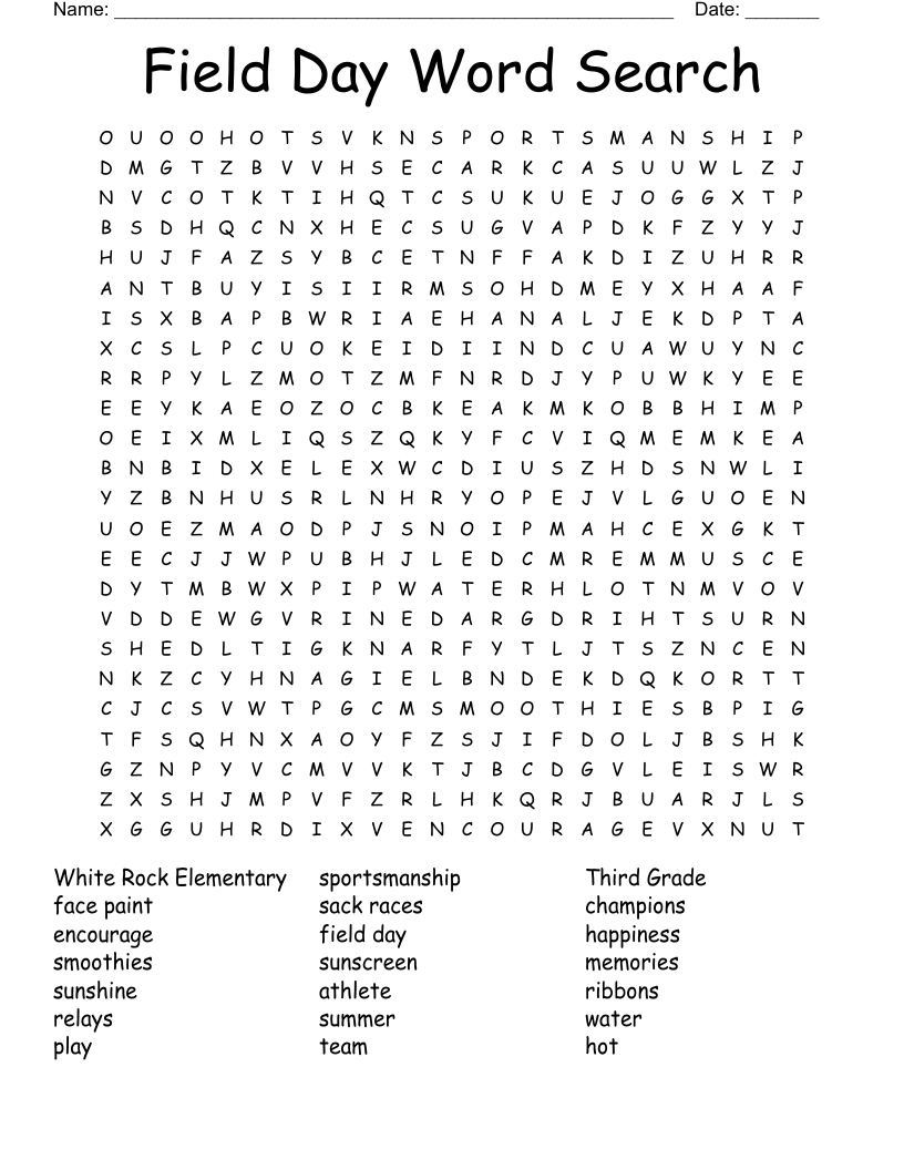 Field Day Word Search WordMint