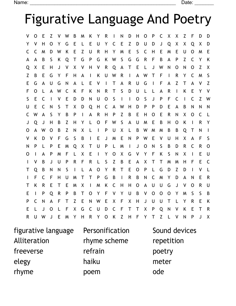 Figurative Language And Poetry Word Search WordMint