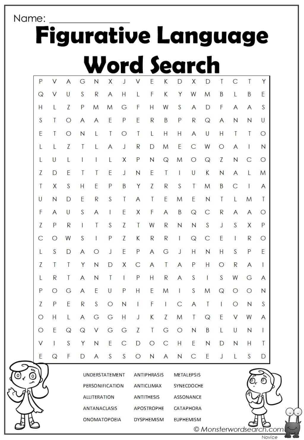 Figurative Language Word Search Monster Word Search