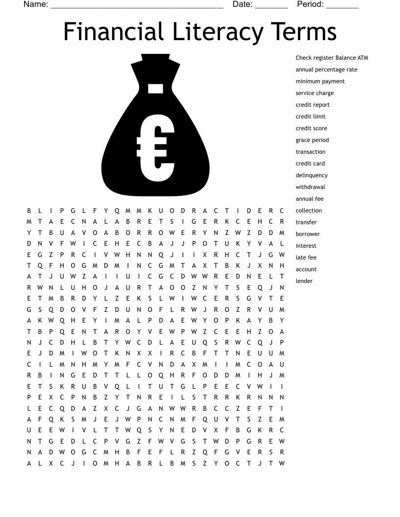 Financial Literacy Word Search Printable