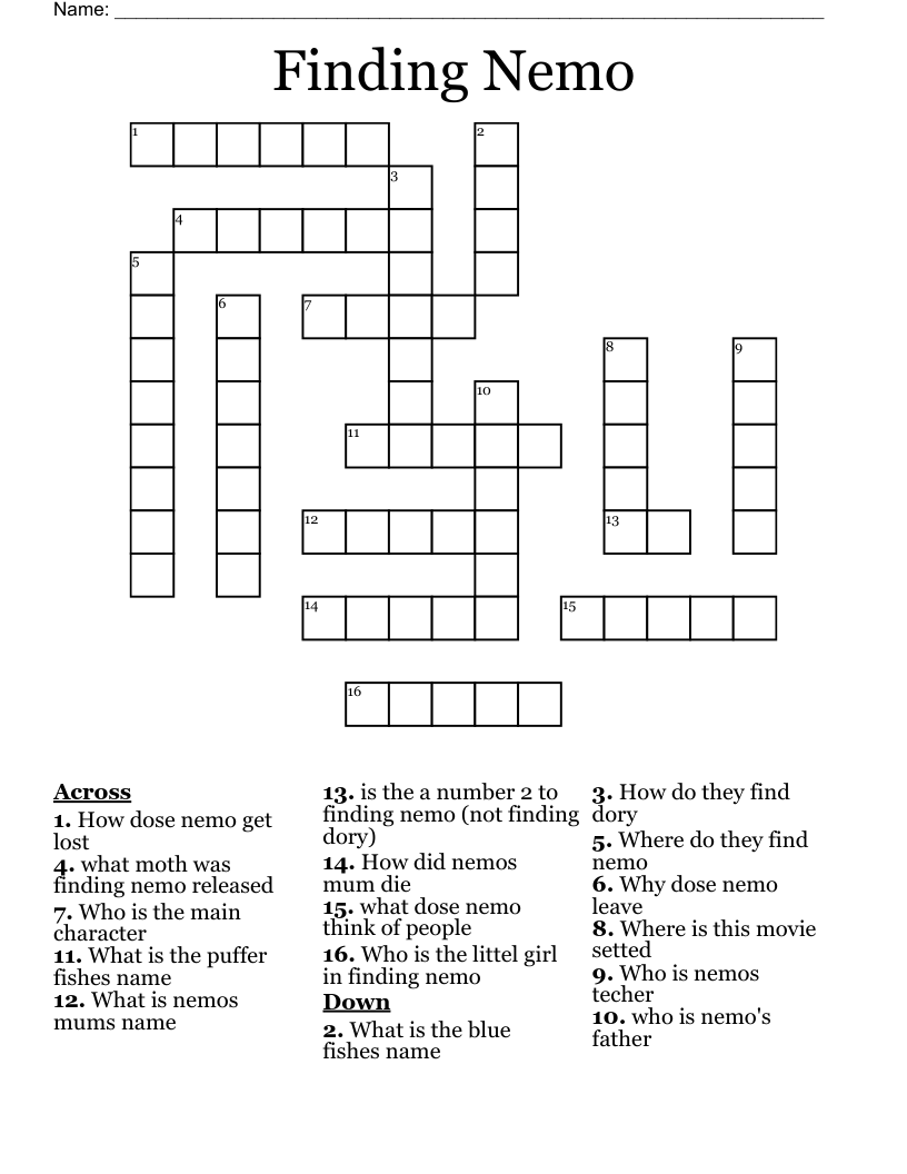 Finding Nemo Word Search Printable