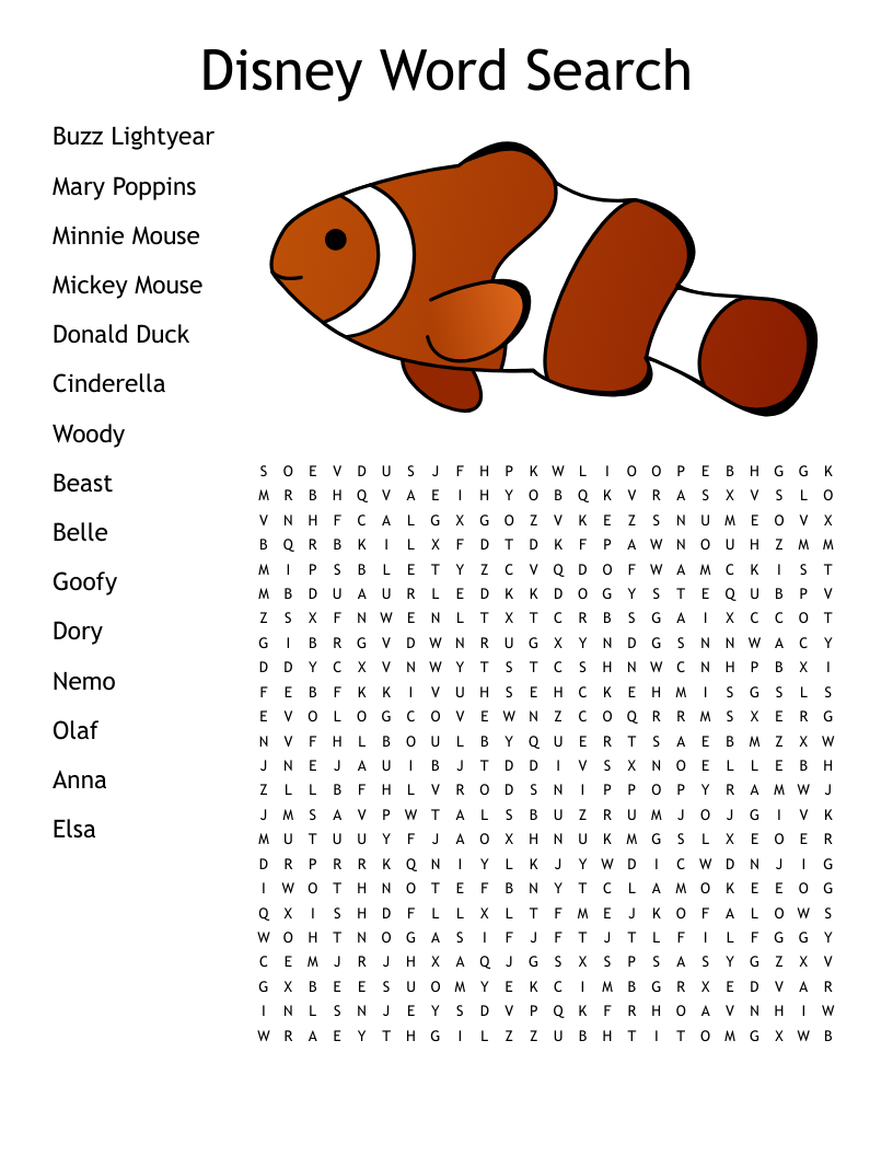 Finding Nemo Word Search WordMint