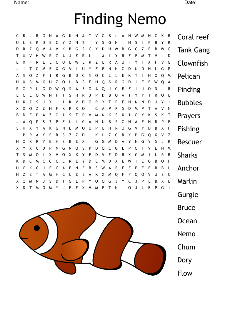 Finding Nemo Word Search Printable