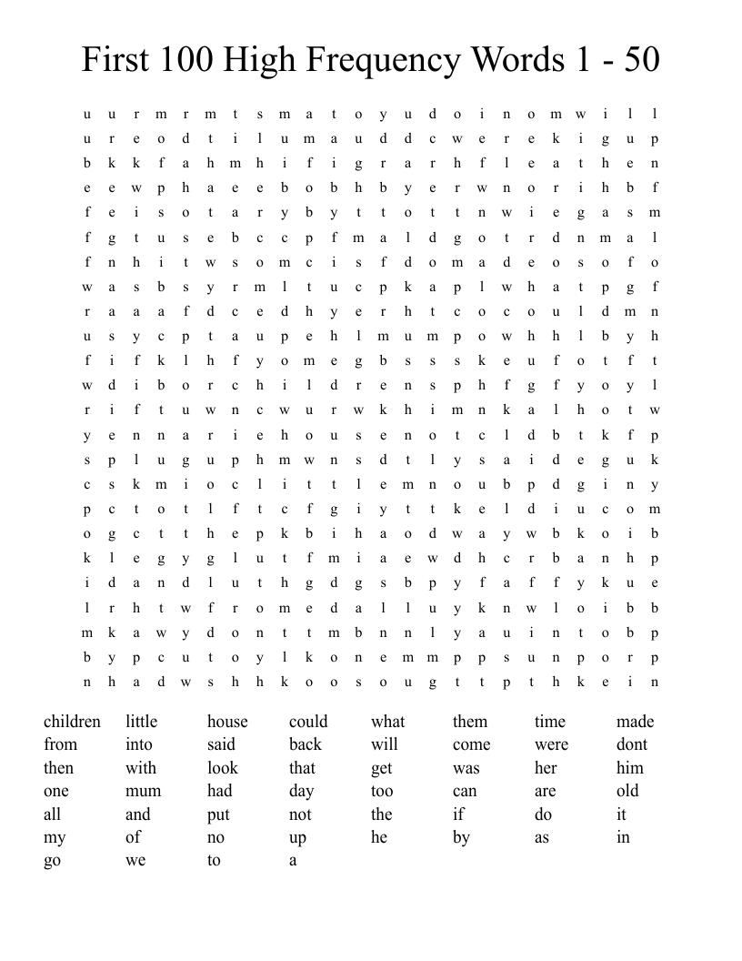 High Frequency Word Search Printable