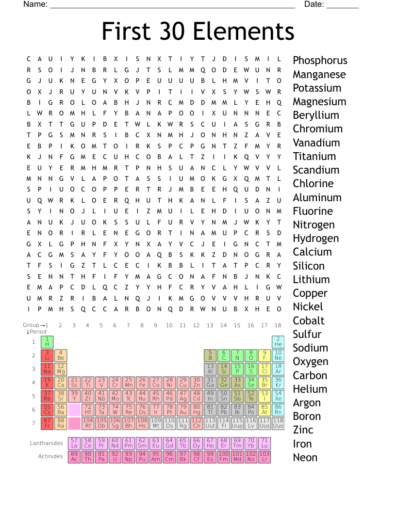 Periodic Table Word Search Printable