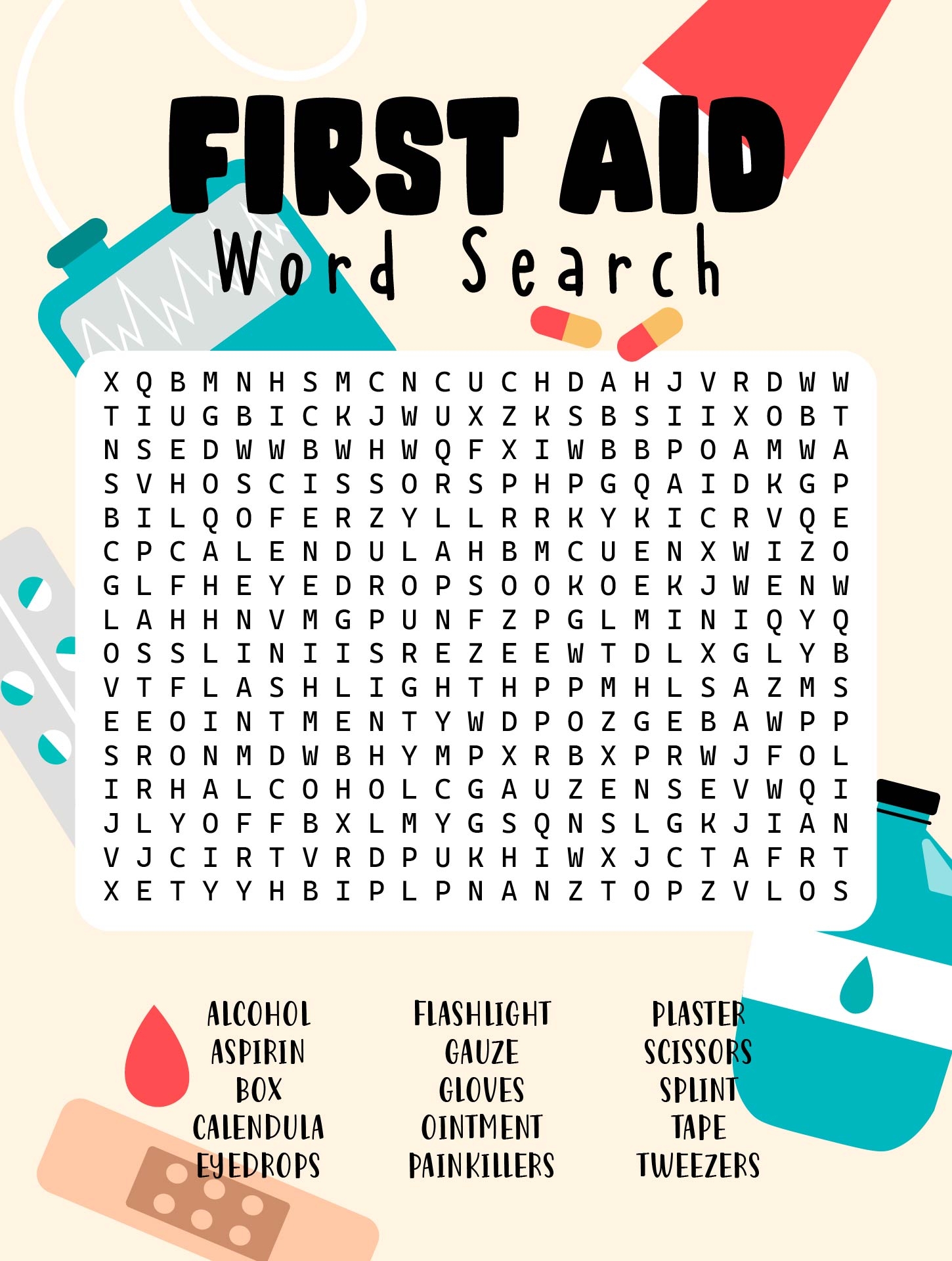 First Aid Word Search Printable