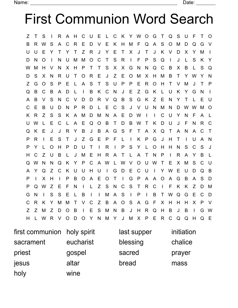 First Communion Word Search WordMint
