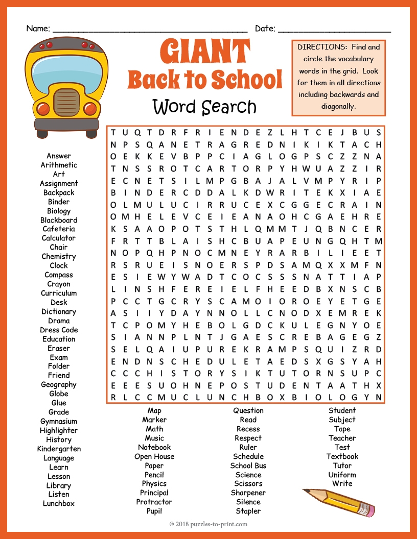 Educational Word Searches Printable