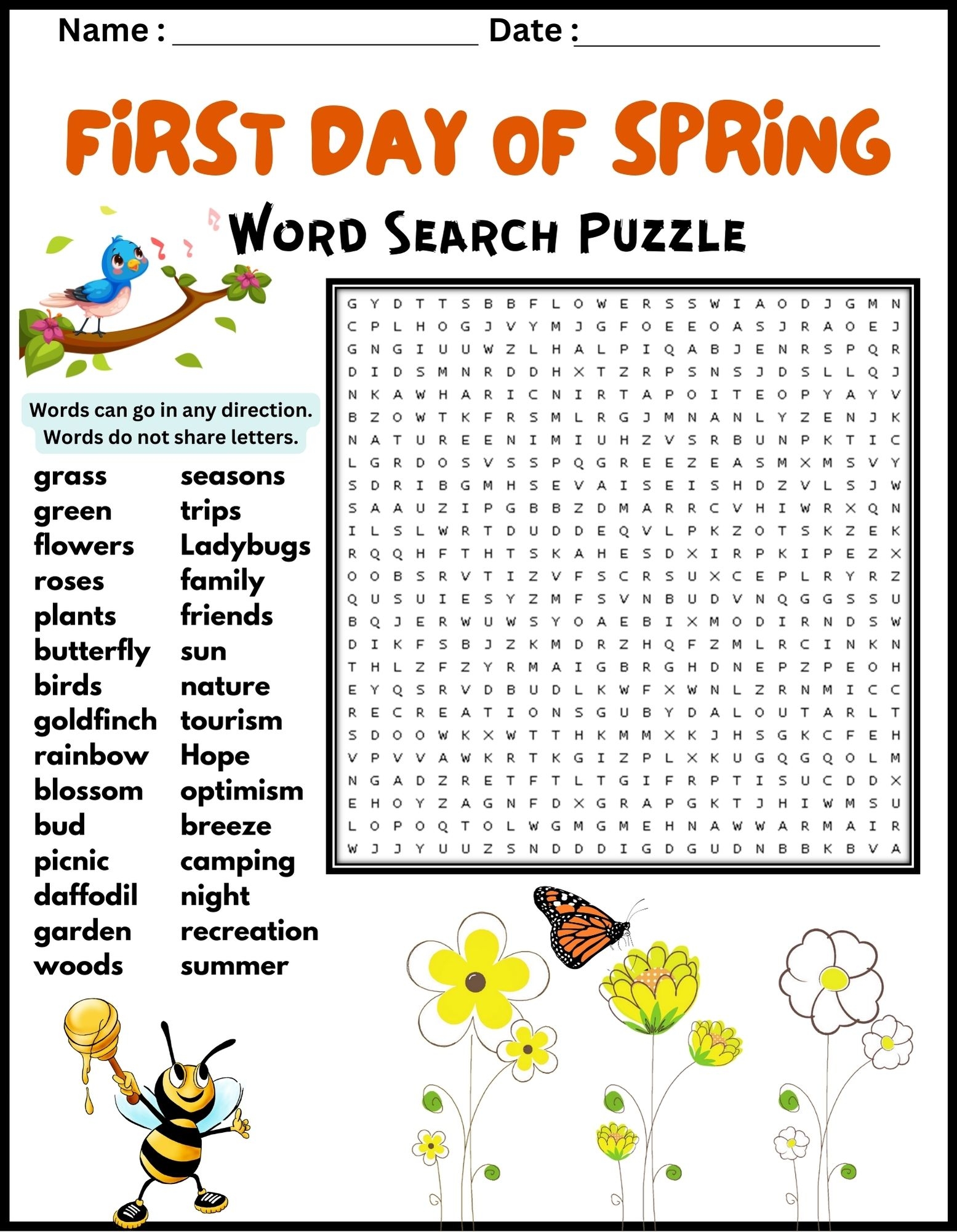 FIRST DAY OF SPRING VOCABULARY Word Search Puzzle Worksheet Activity Made By Teachers