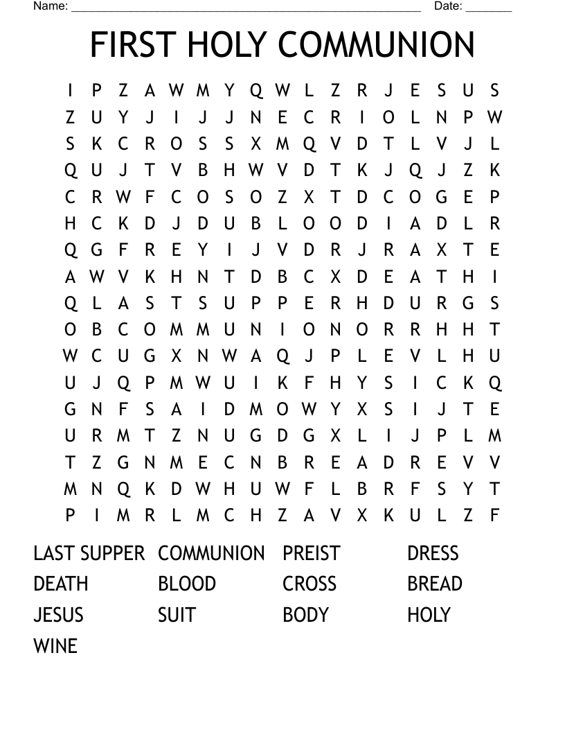 First Communion Word Search Printable