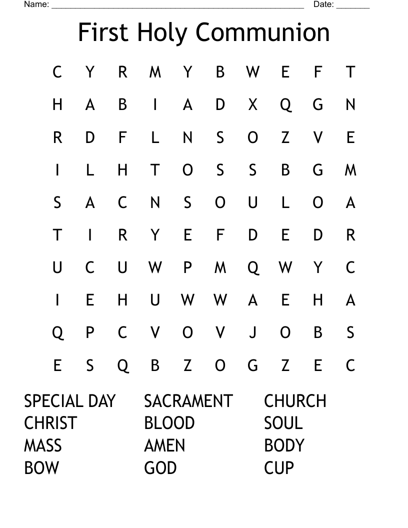 First Holy Communion Word Search WordMint