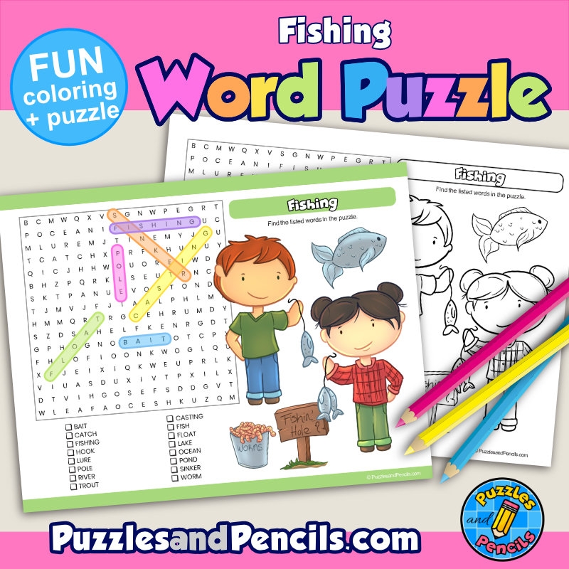 Fishing Word Search Puzzle Activity And Coloring Wordsearch