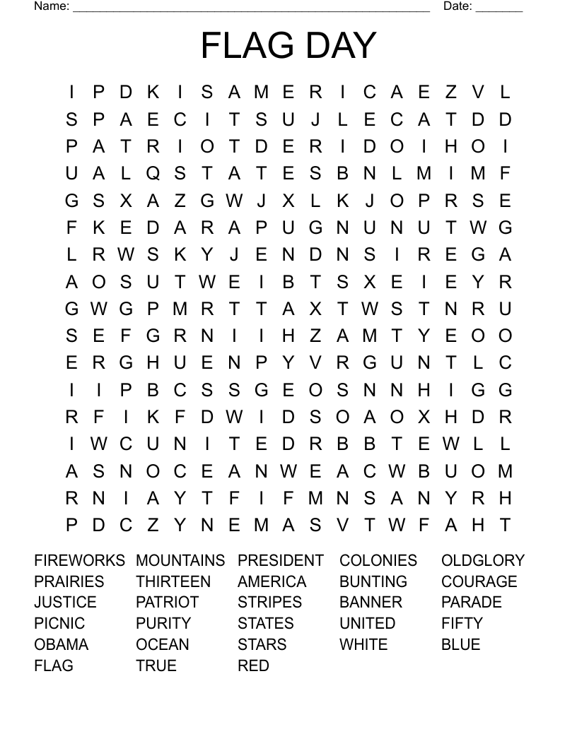 Flag Day Word Search Printable