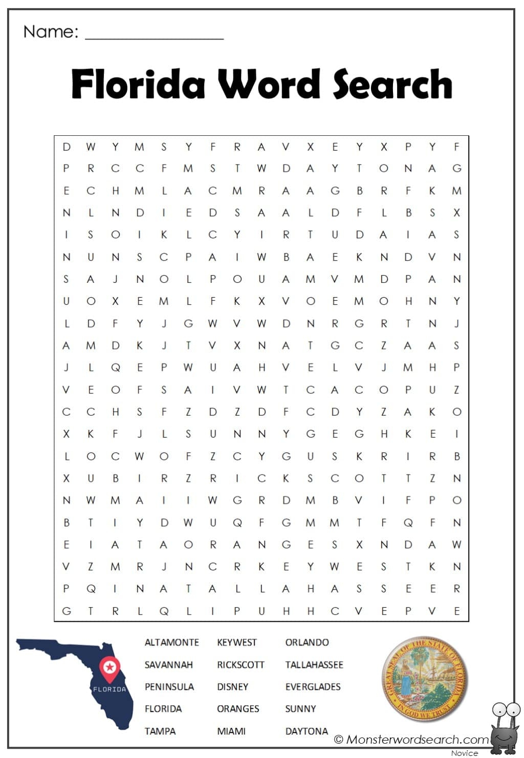 Florida Word Search Printable