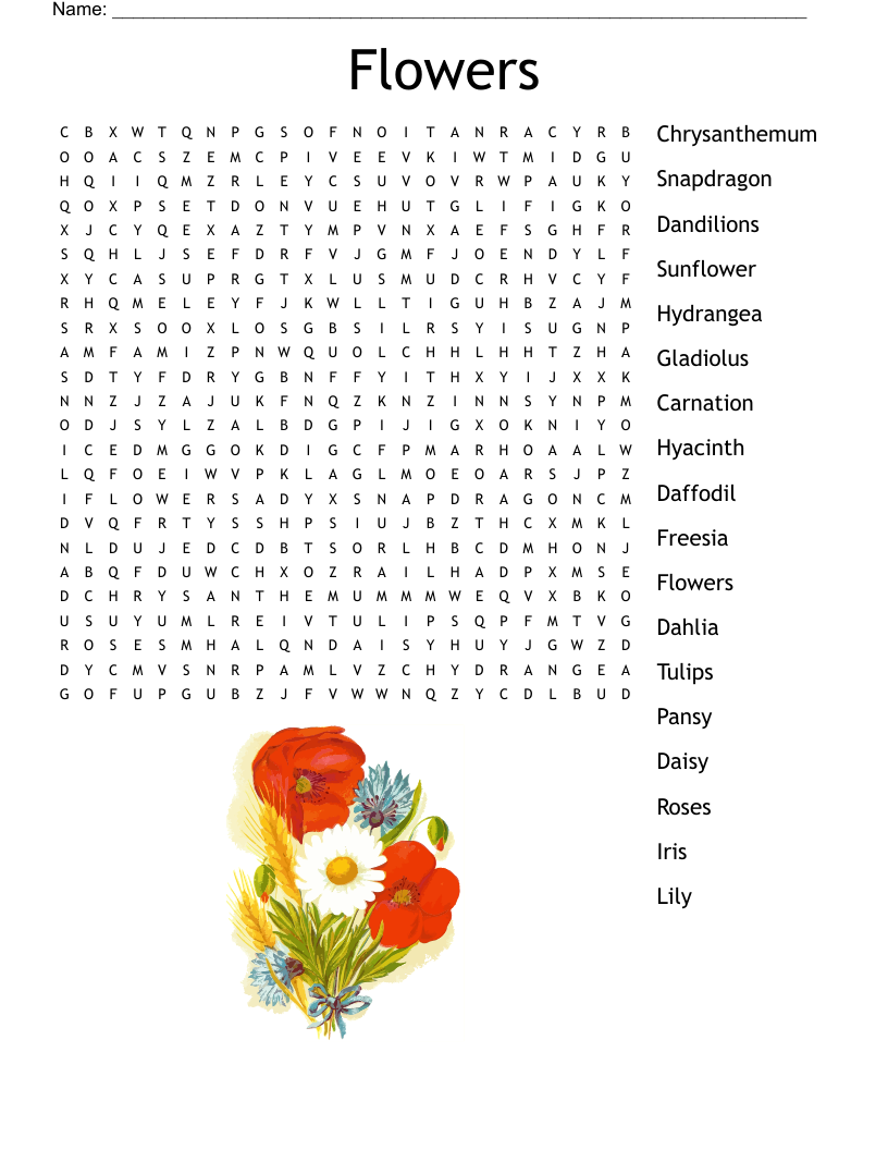 Flowers Word Search WordMint