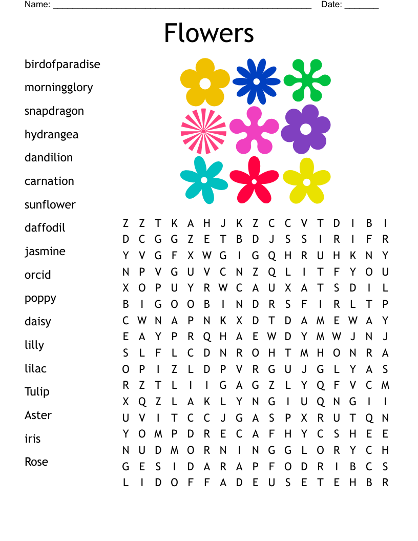 Free Printable Flower Word Search