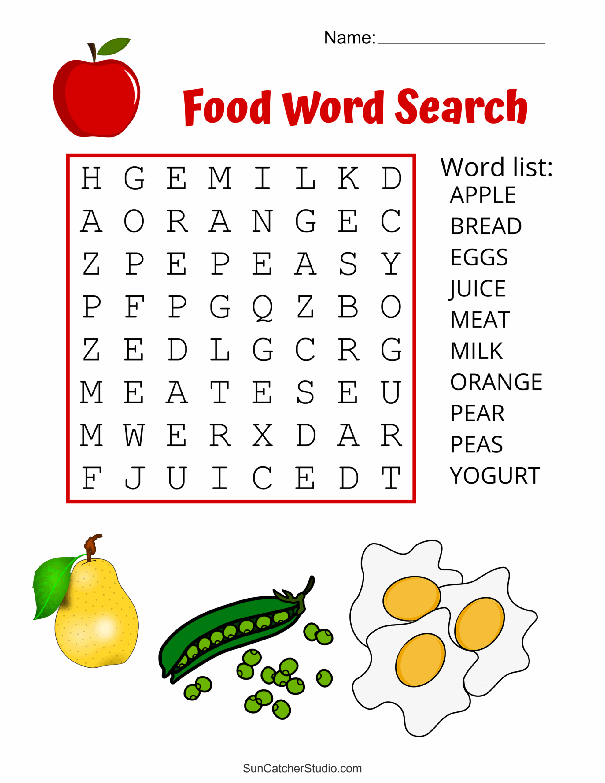 Healthy Food Word Search Free Printable