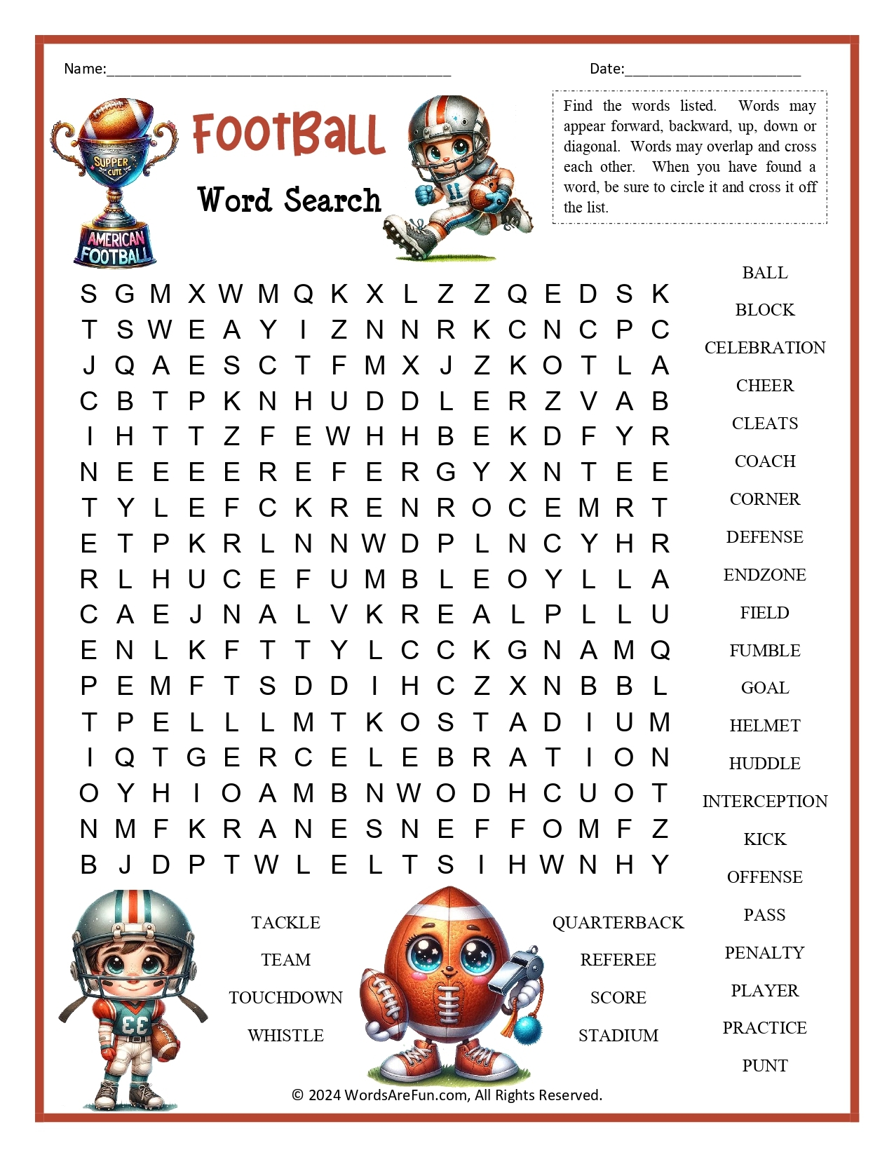 Football Word Searches Printable