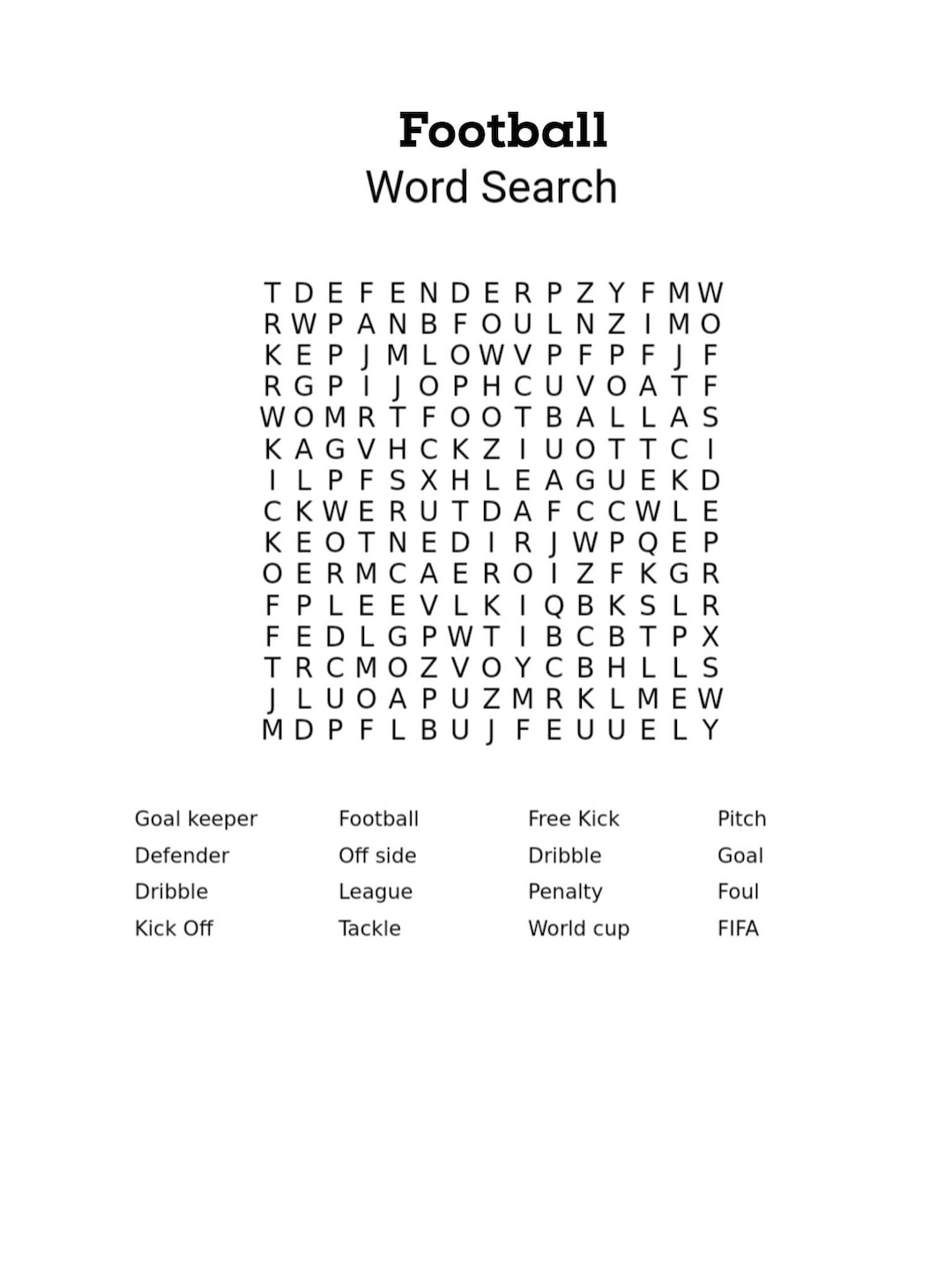 Football Wordsearch Printable Digital Download Etsy