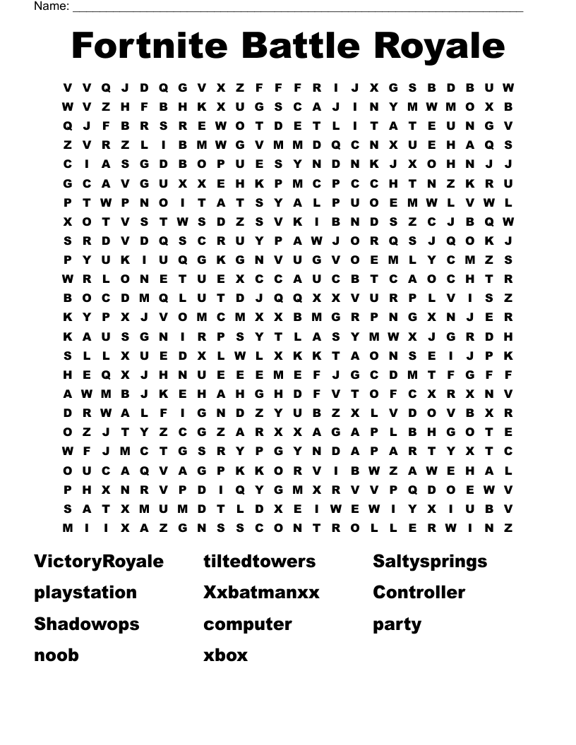 Printable Fortnite Word Search
