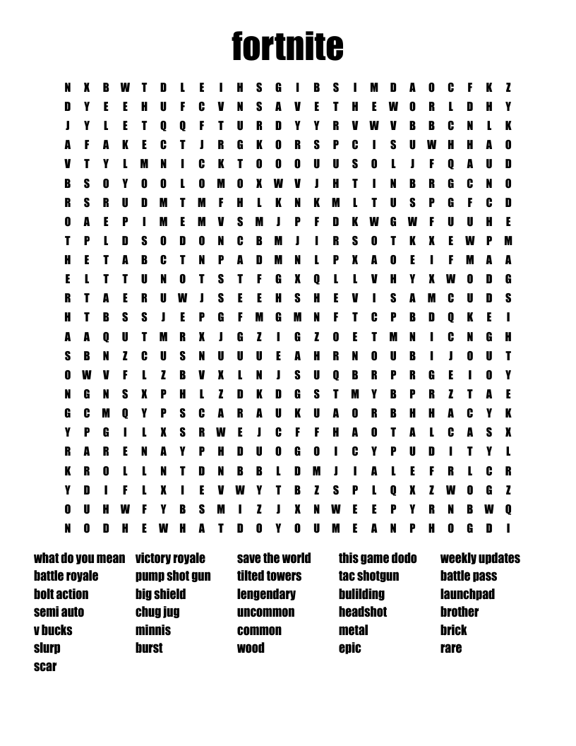 Fortnite Word Search WordMint