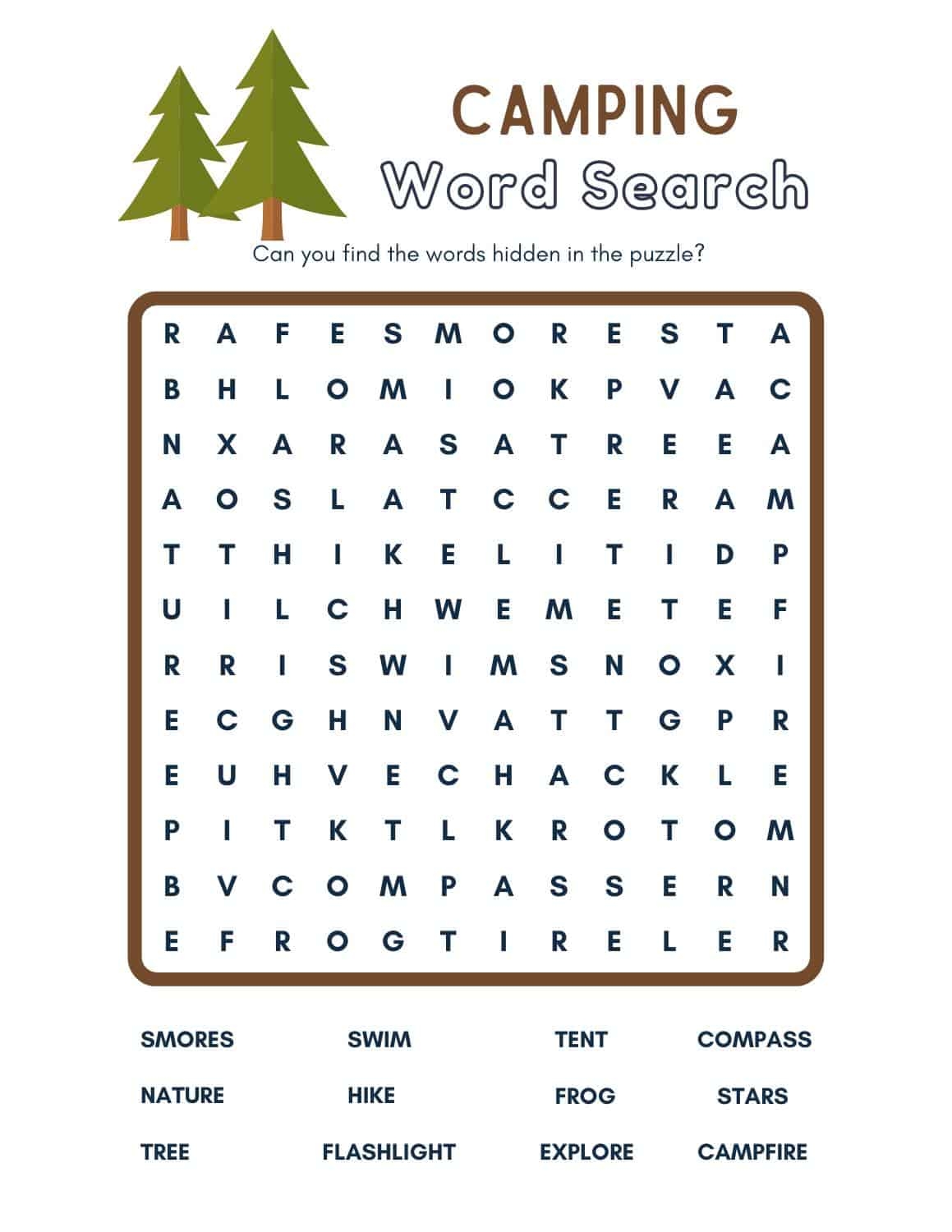 Free Printable Camping Word Search