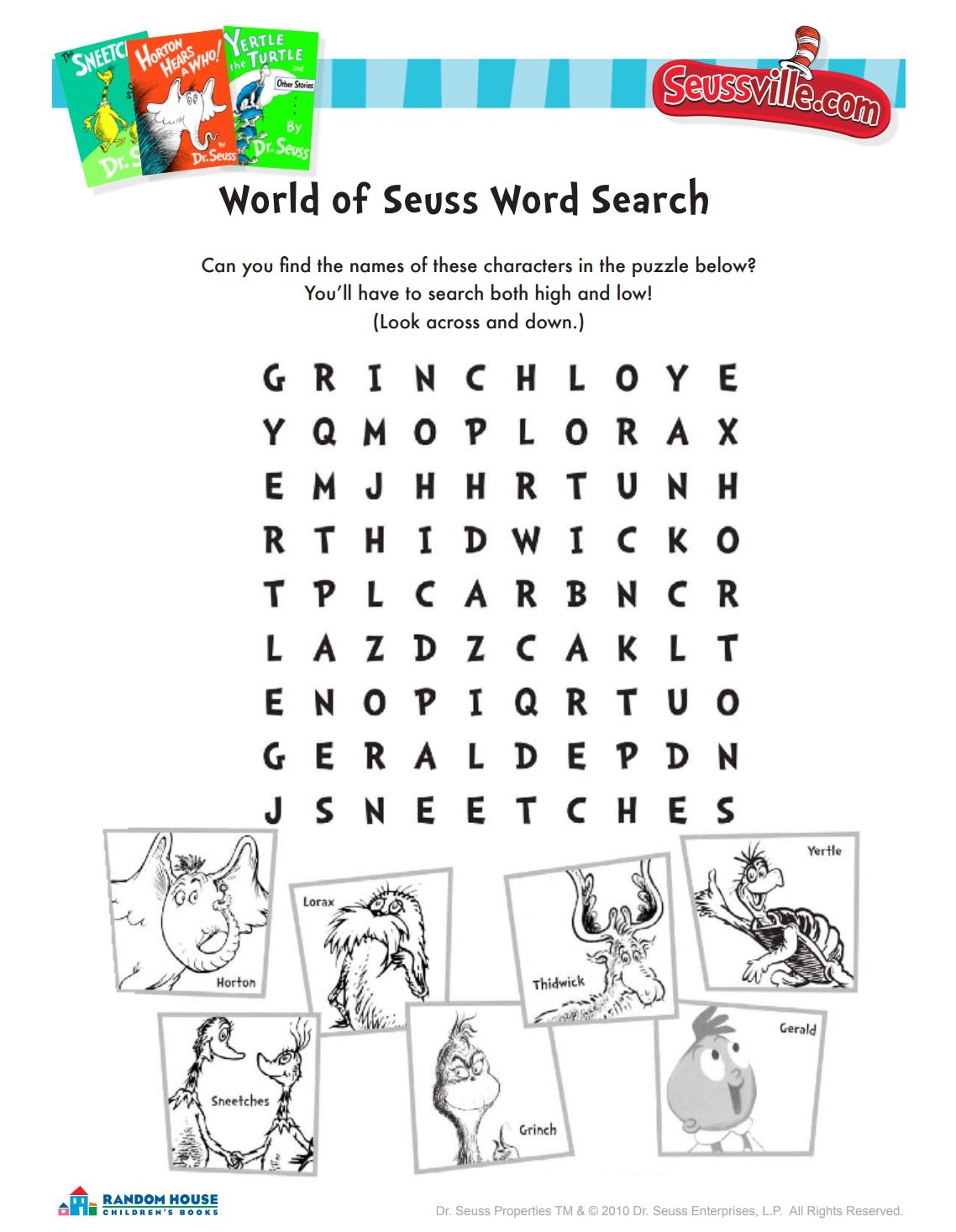 Dr Seuss Printable Word Search