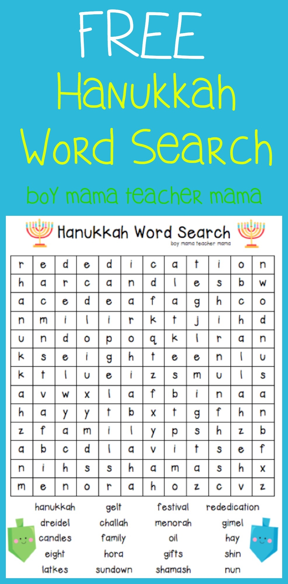 Free Printable Hanukkah Word Search