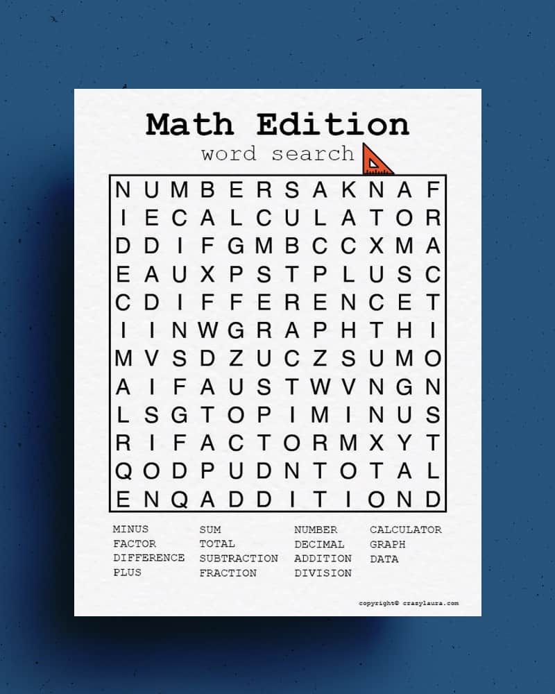 Free Math Word Search Printable Games PDF Sheets Crazy Laura Worksheets Library