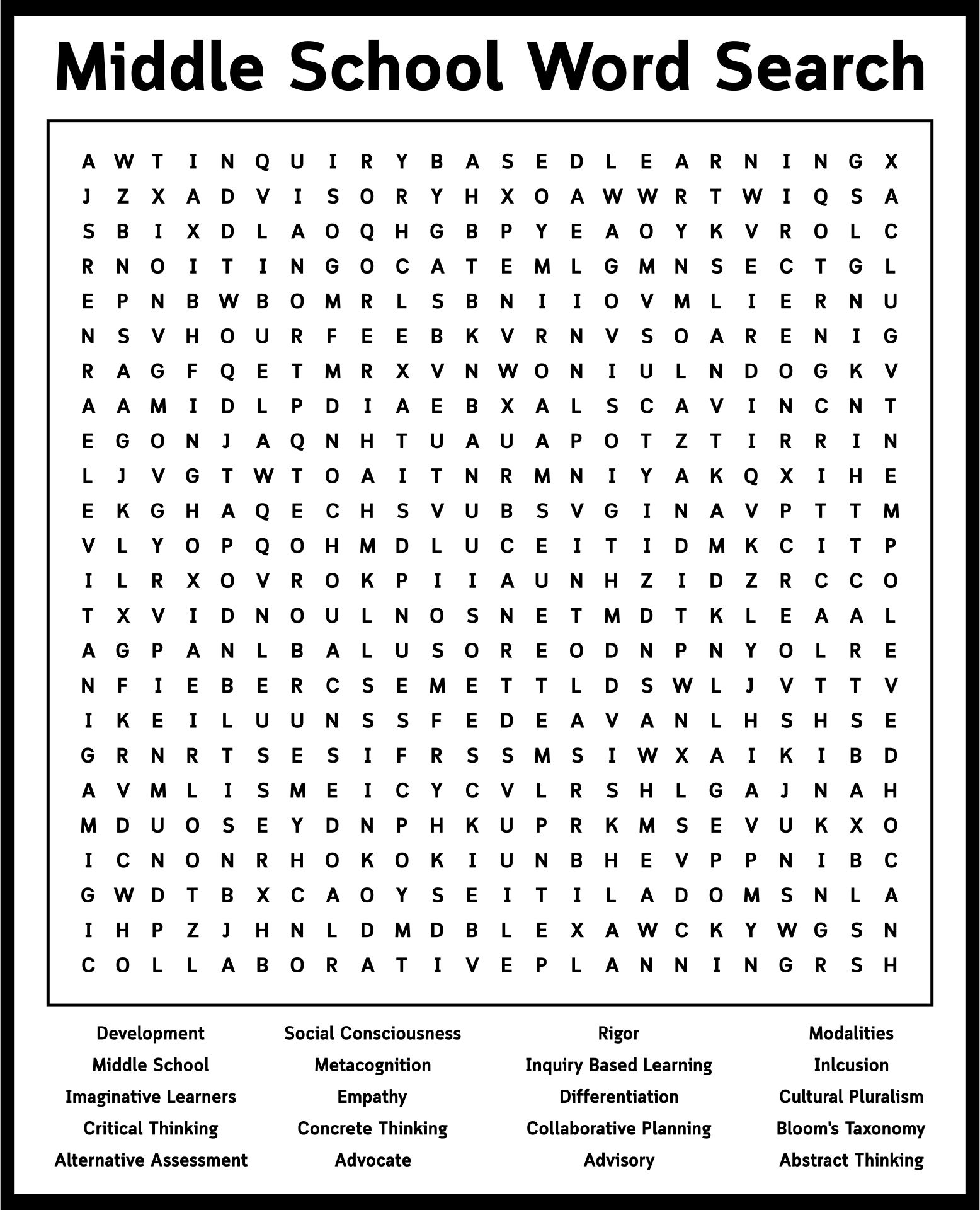 Word Search For Middle Schoolers Printable Word Search For Middle Schoolers Printable
