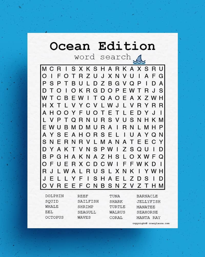 Ocean Word Search Free Printable