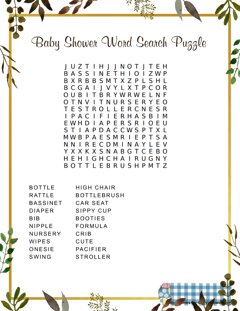 Baby Shower Word Search Free Printable