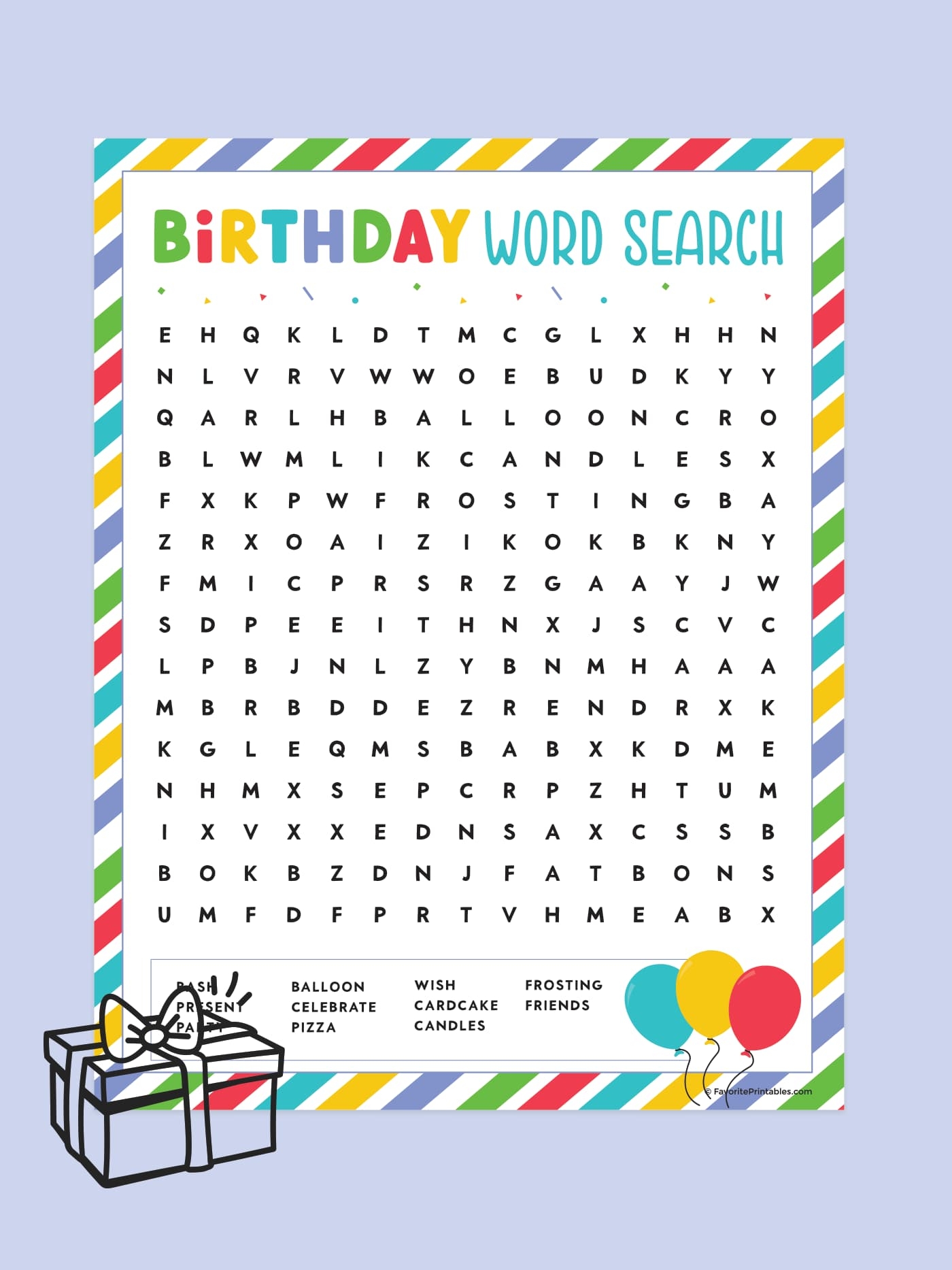 Birthday Word Search Free Printable