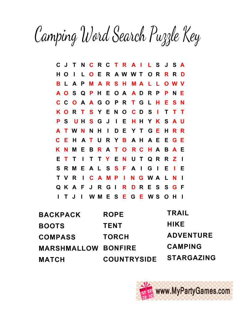 Free Printable Camping Word Search Puzzle With Key