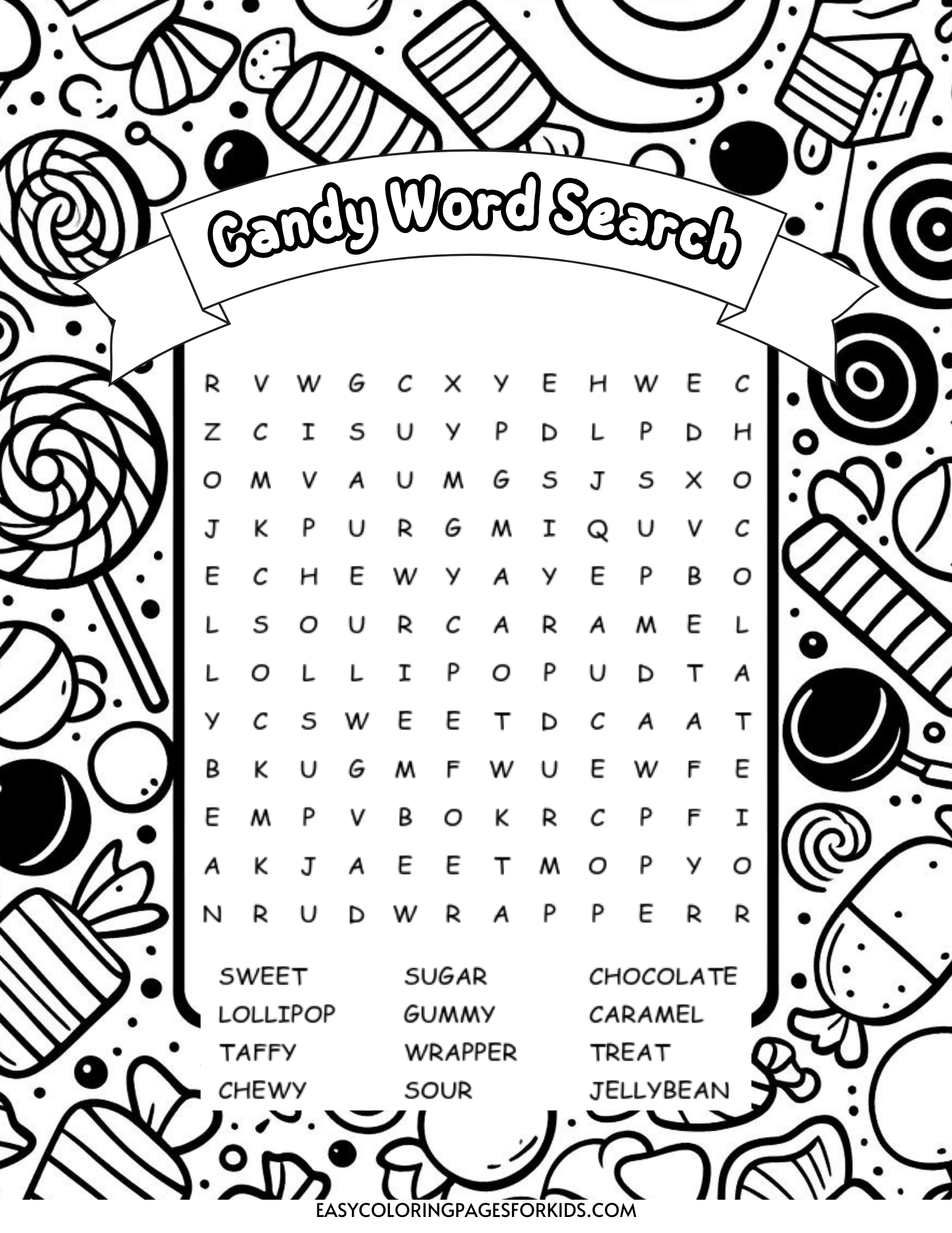 Free Printable Candy Word Search For Kids Easy Coloring Pages For Kids