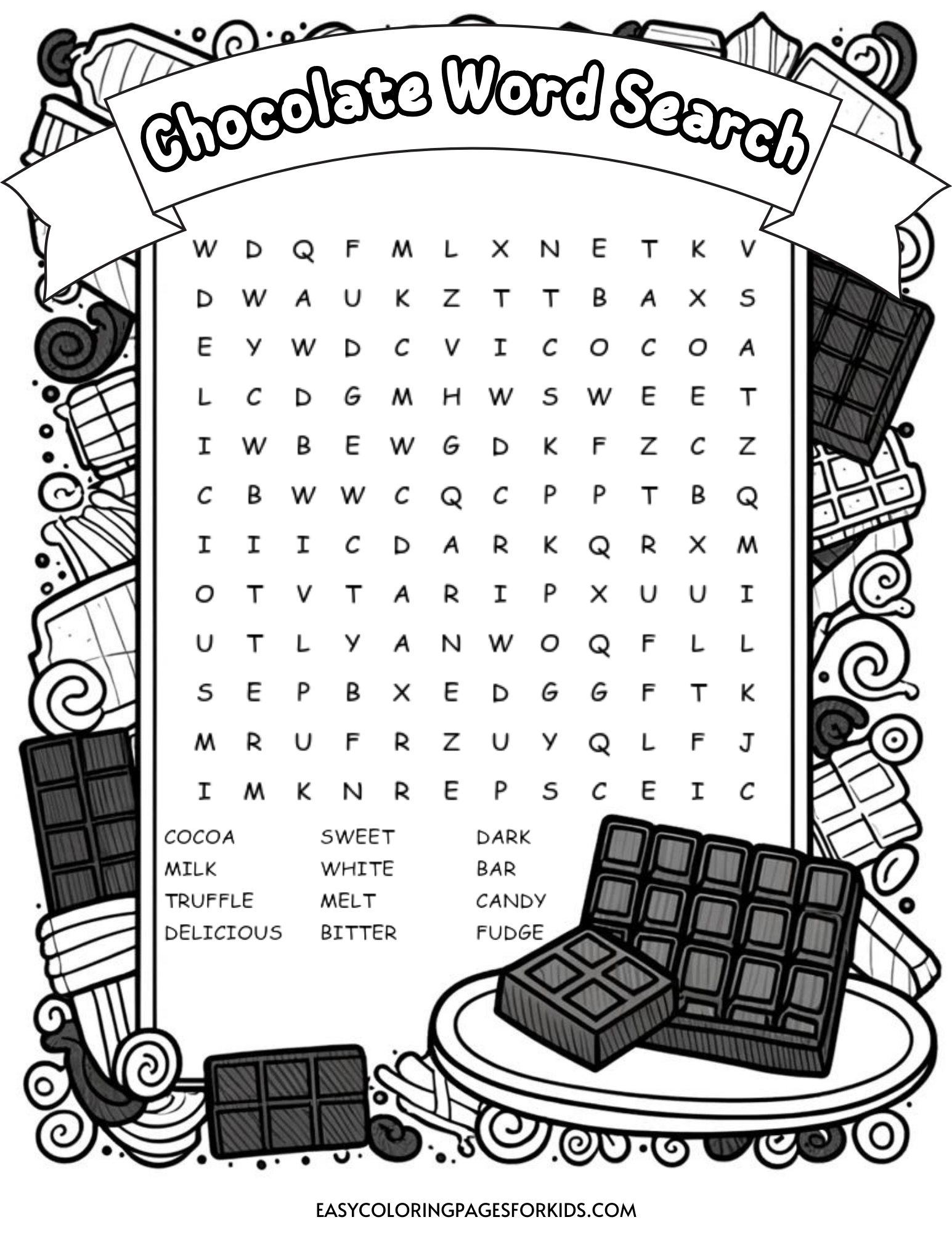 Chocolate Word Search Printable