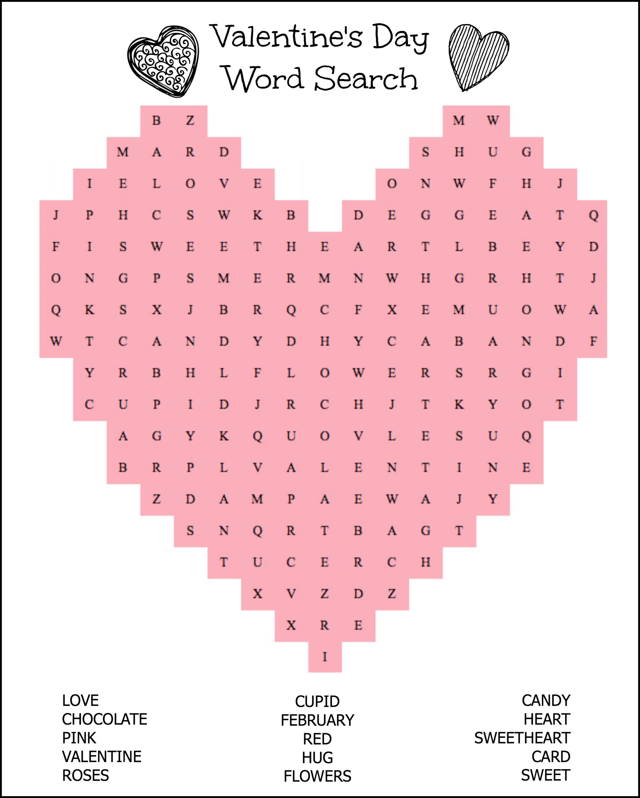 Easy Valentines Word Search Printable