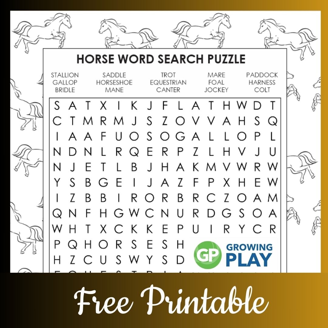 Free Printable Horse Word Search Puzzle Growing Play Worksheets Library