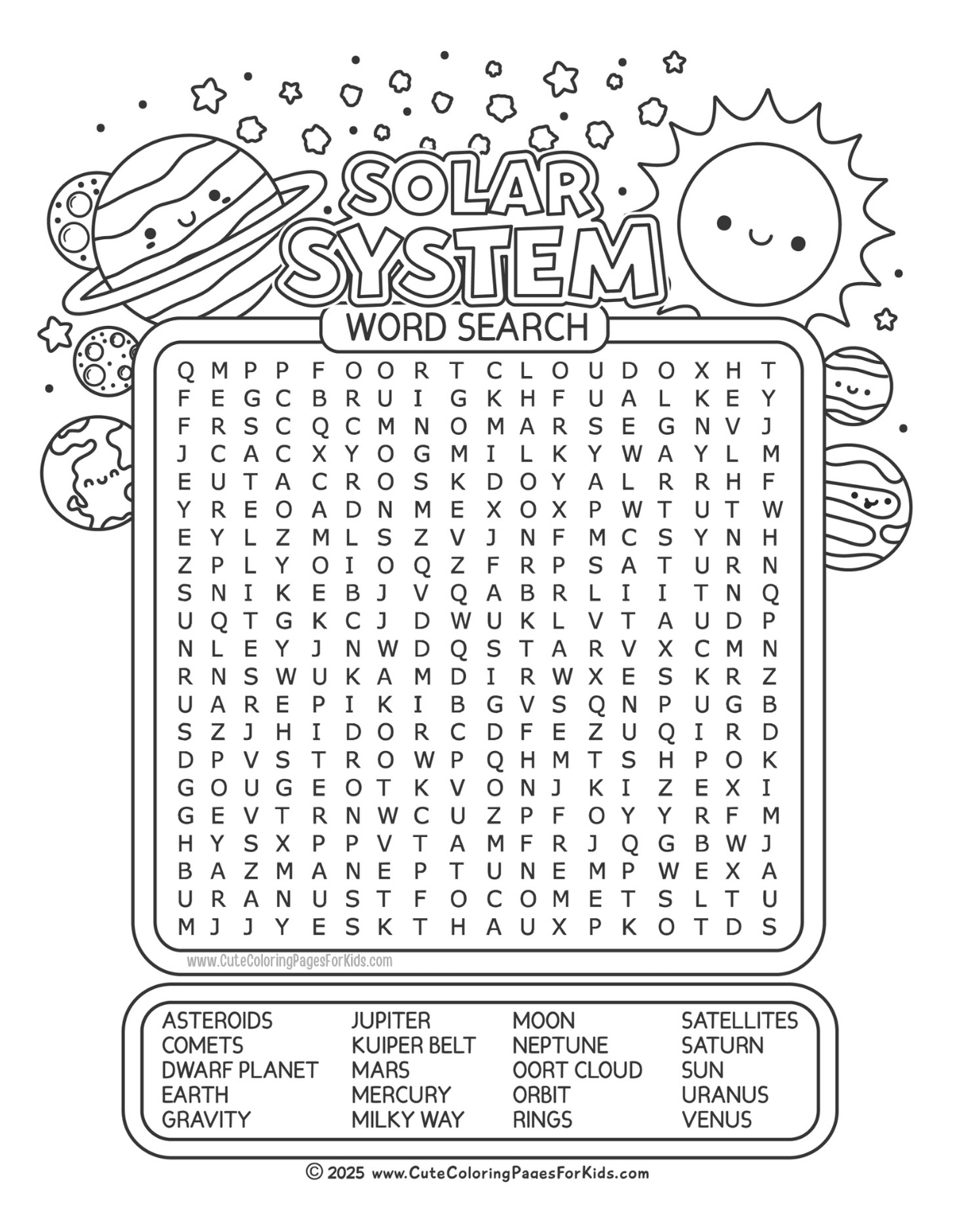Free Printable Space Word Search For Kids Cute Coloring Pages For Kids
