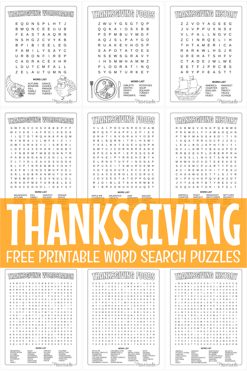 Free Printable Thanksgiving Word Search Hard
