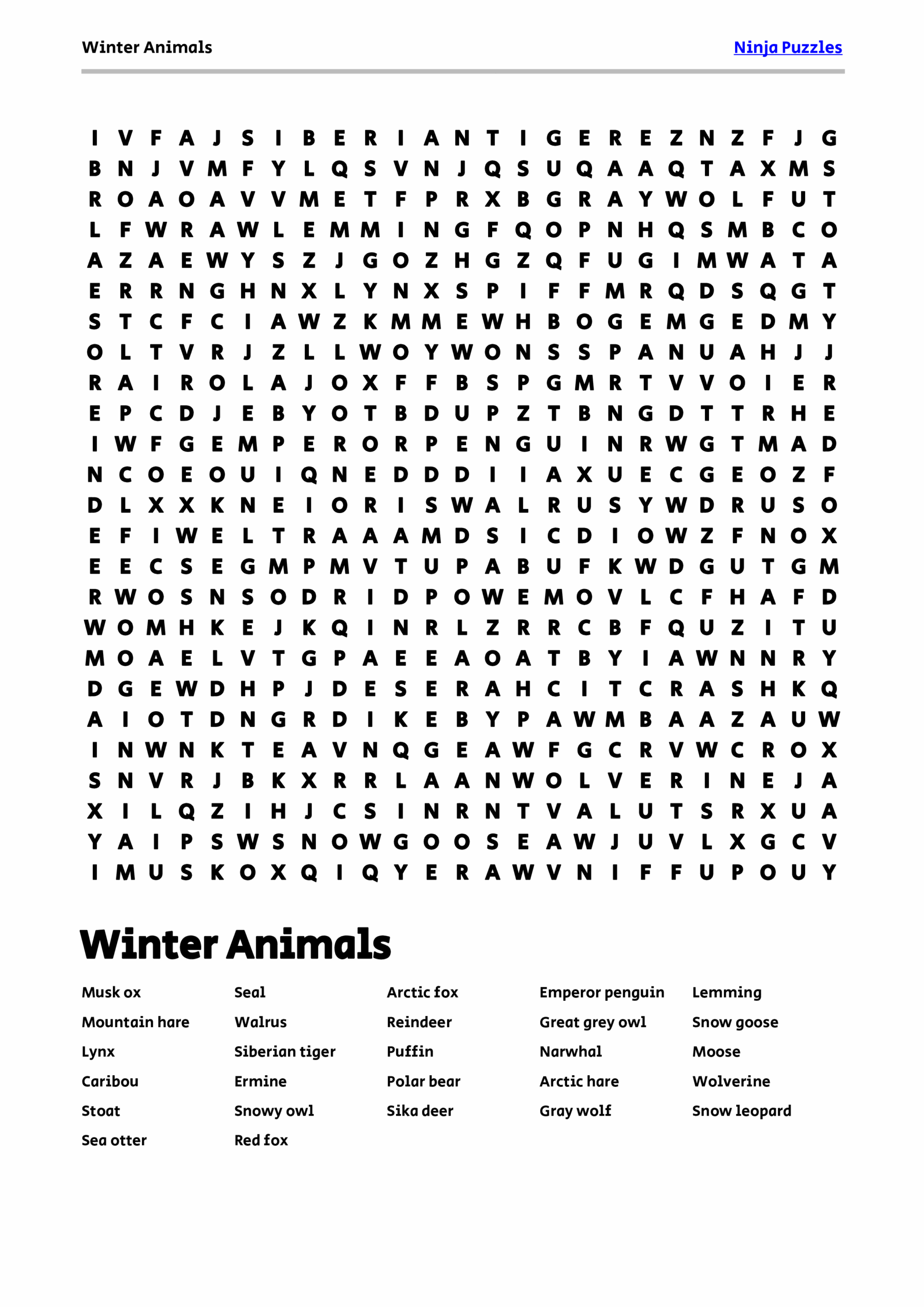 Snow Word Search Printable