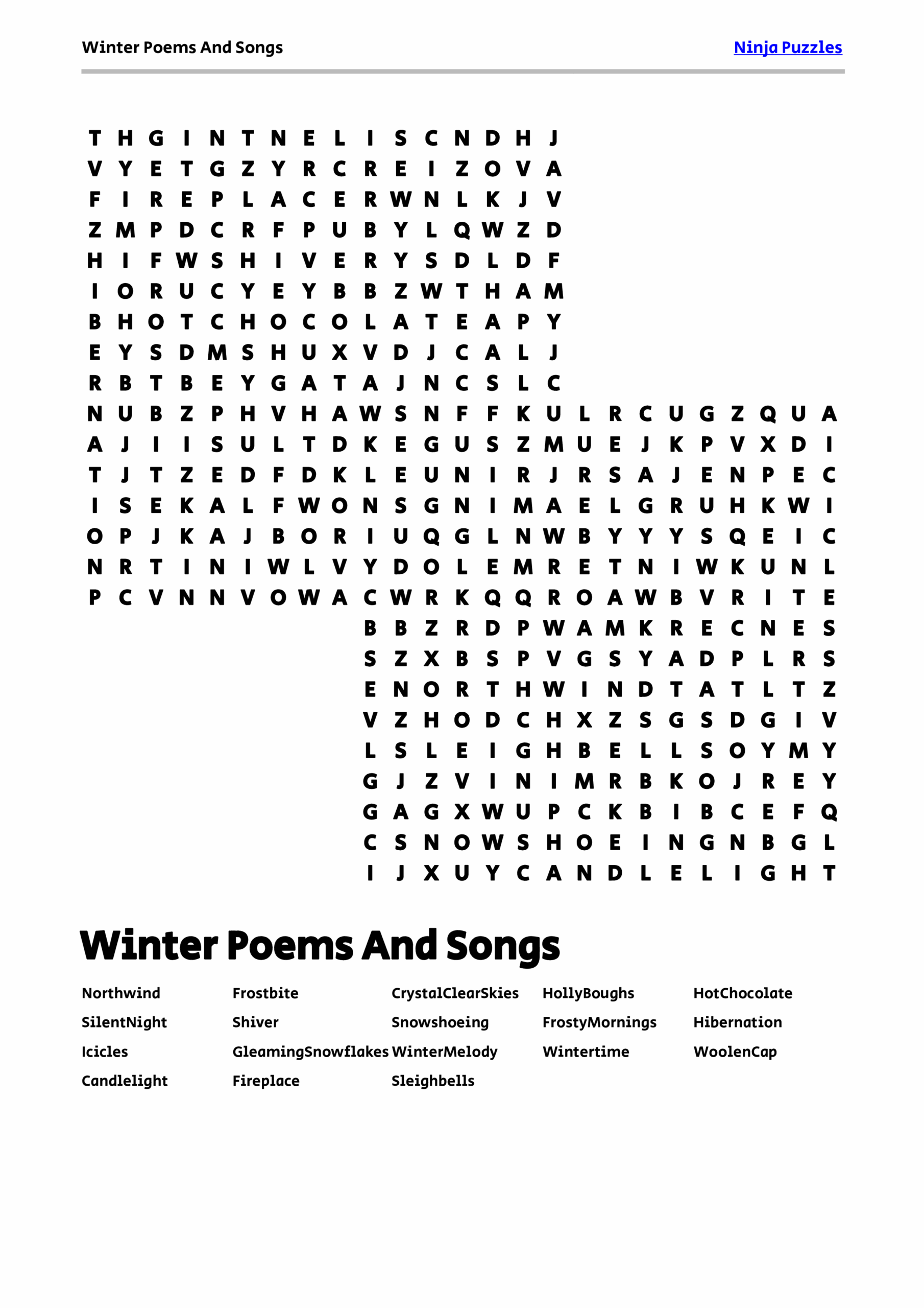 Poetry Word Search Printable