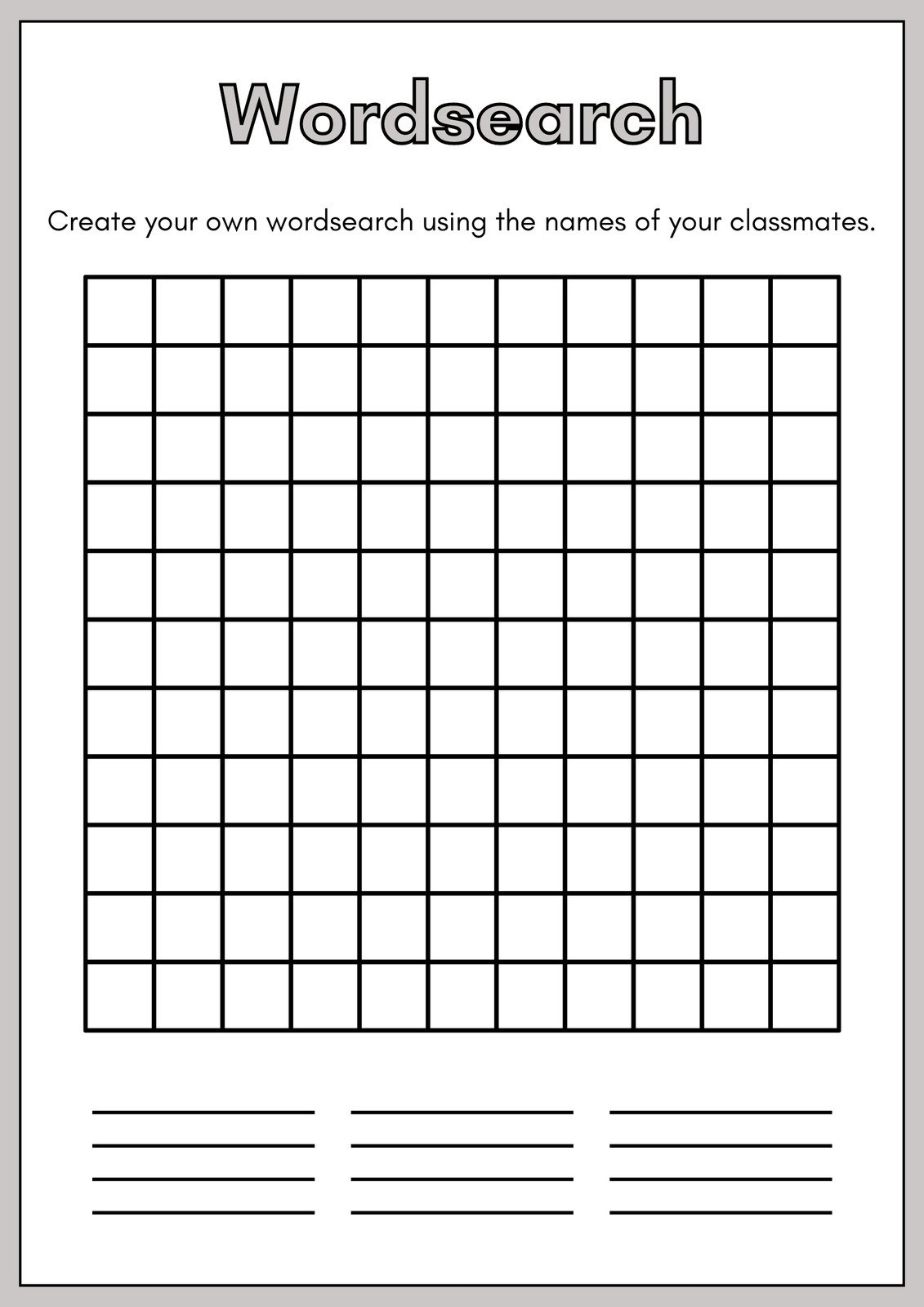 Create A Printable Word Search